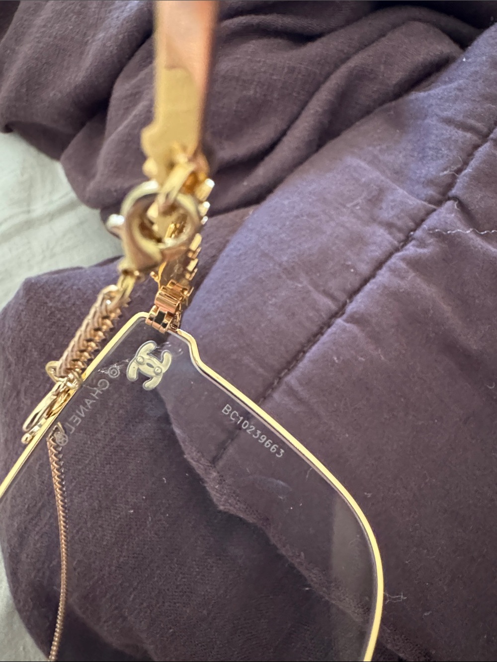CHANEL Gold Metal Cat-Eye Glasses with Chain - Picture 5 of 7